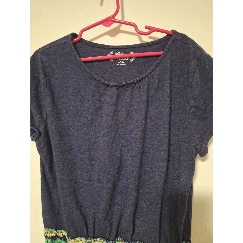 Mudd Girls Dress Size 14 Blue Short Sleeve Aztec Tribal Geometric Pattern Casual
